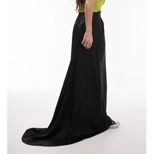 Topshop Black Satin Fishtail Maxi Skirt | Mermaid Hem | Y2K Trend